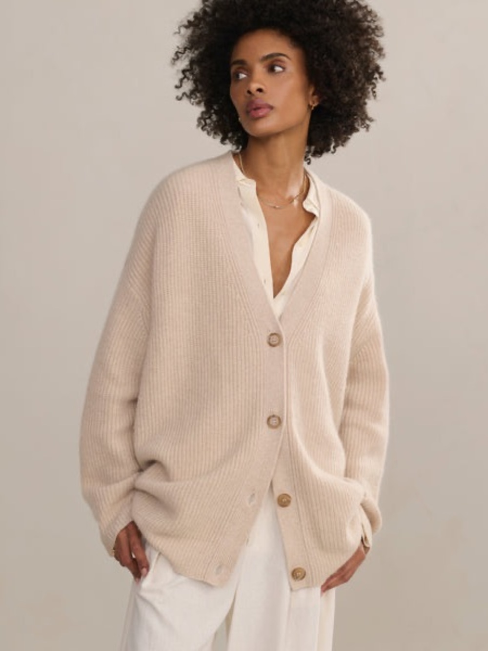 Jenni Kayne 100% Cashmere Cream Cocoon Cardigan Button Up Size M Knit